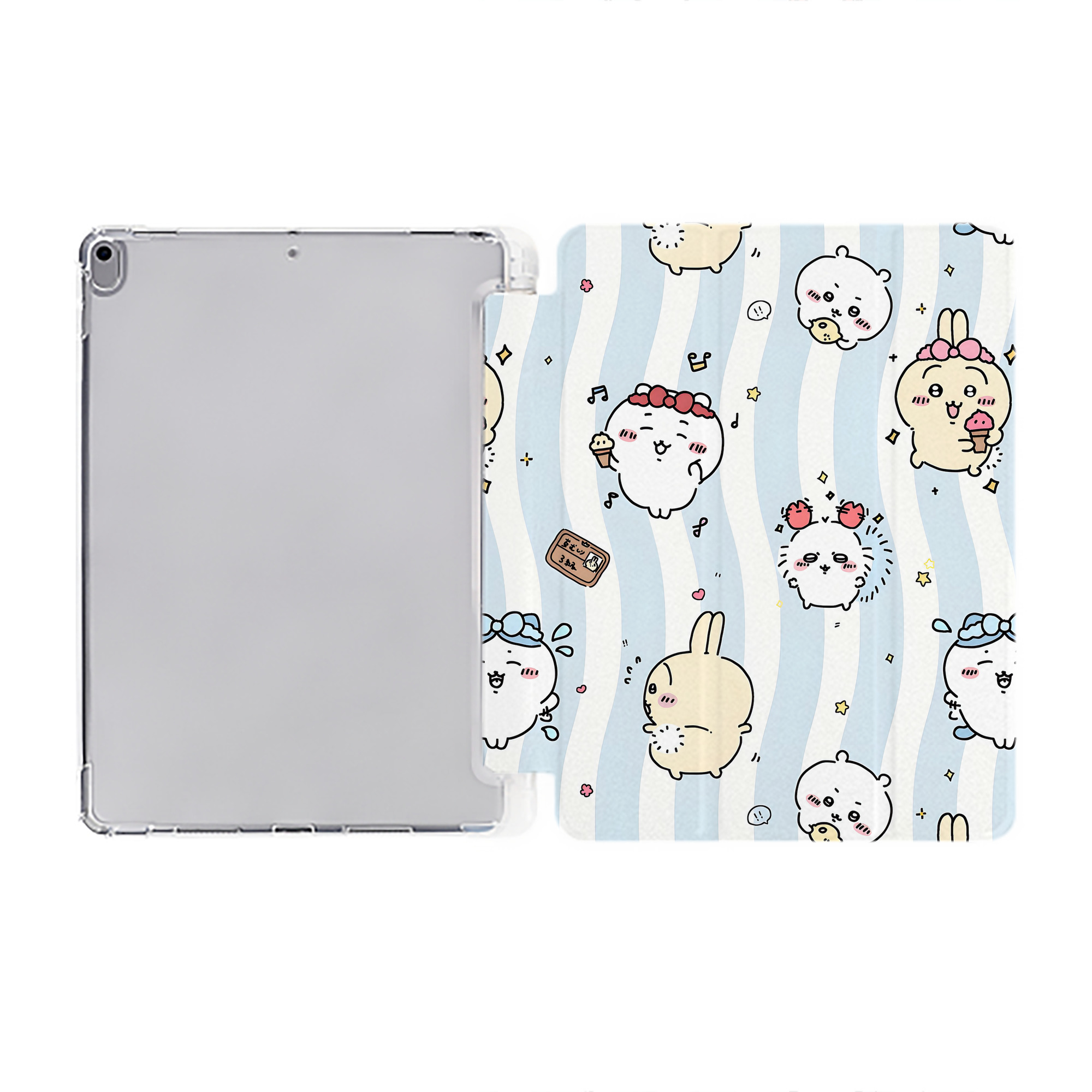 （画像用） ちいかわ Chii-kawa IPad ケース ペン収納付き 三つ折りスタンド PUレザー×シリコン 対応機種9.5/10.5/10.9インチ